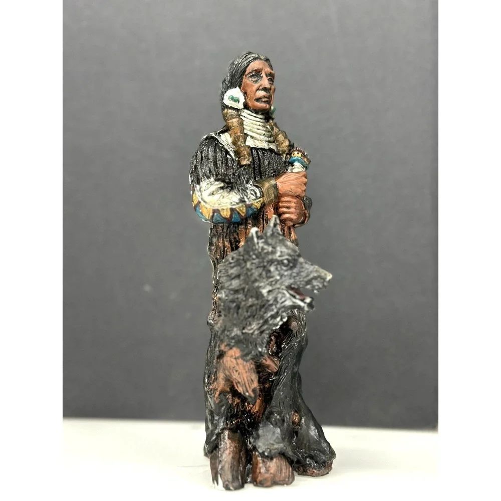 Vintage Resin Native American with Wolf Statue 9